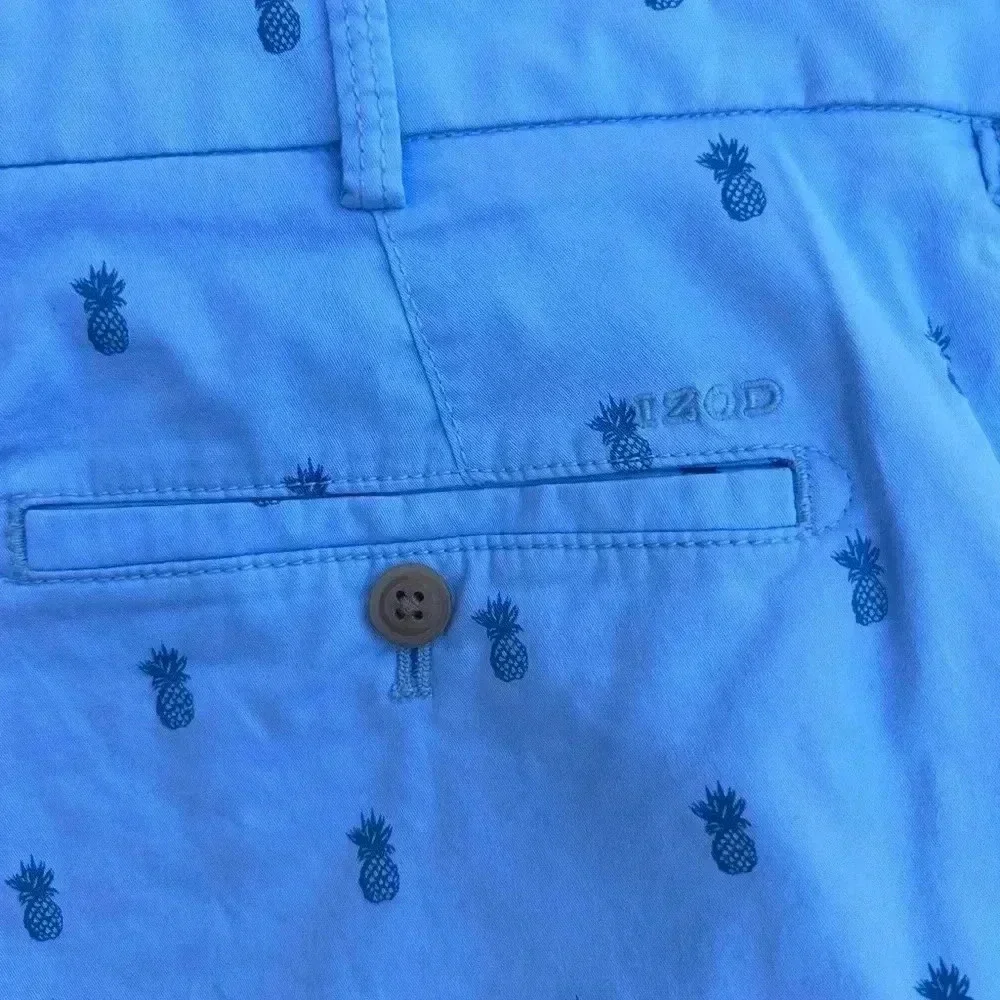 Men 34‎ Waist Light Blue Pineapple Printed Stretch Shorts With Pockets